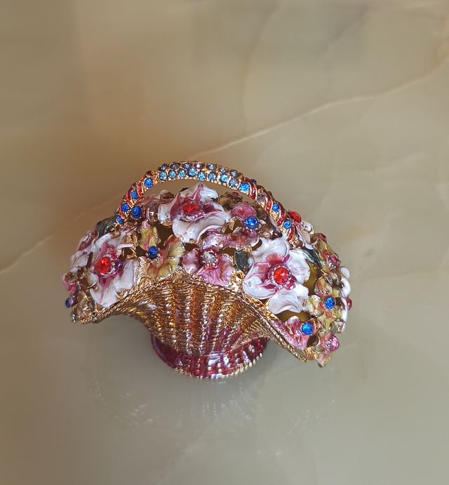 Cesta Flores Metal Dorado-Roja