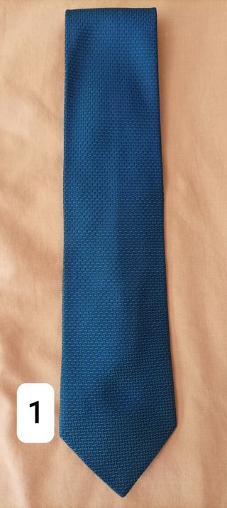 7 Corbatas seda - Azul, Verde y Beige. Hechas mano