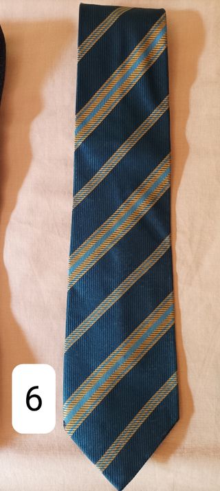 7 Corbatas seda - Azul, Verde y Beige. Hechas mano