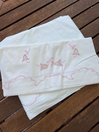 Sábanas antiguas 90cm - Rosa y blanco