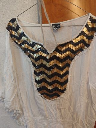 Blusa Siya blanca y dorada - M
