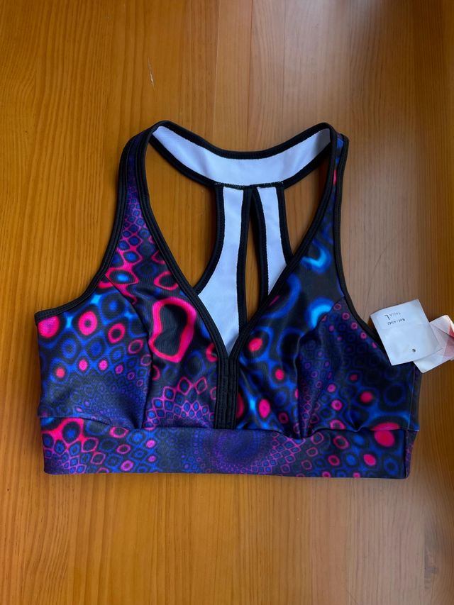 Top deportivo mujer L | Azul, Rosa