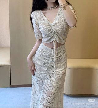 Abito pizzo crochet MAJE beige