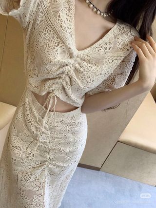 Abito pizzo crochet MAJE beige