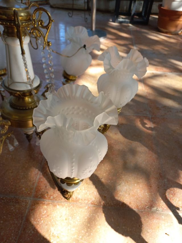 Araña bronce 6 tulipas cristal