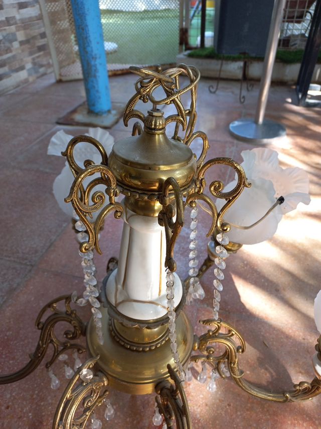 Araña bronce 6 tulipas cristal