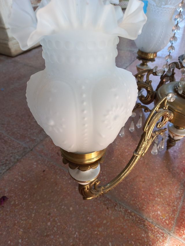 Araña bronce 6 tulipas cristal