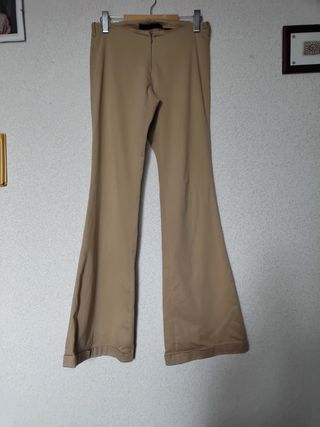 Pantalones campana beige mujer