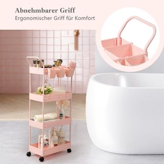 Carrito baño con 3 estantes - separadores Rosa.