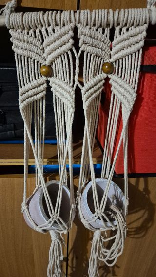 2 Portavasi Macramè Beige