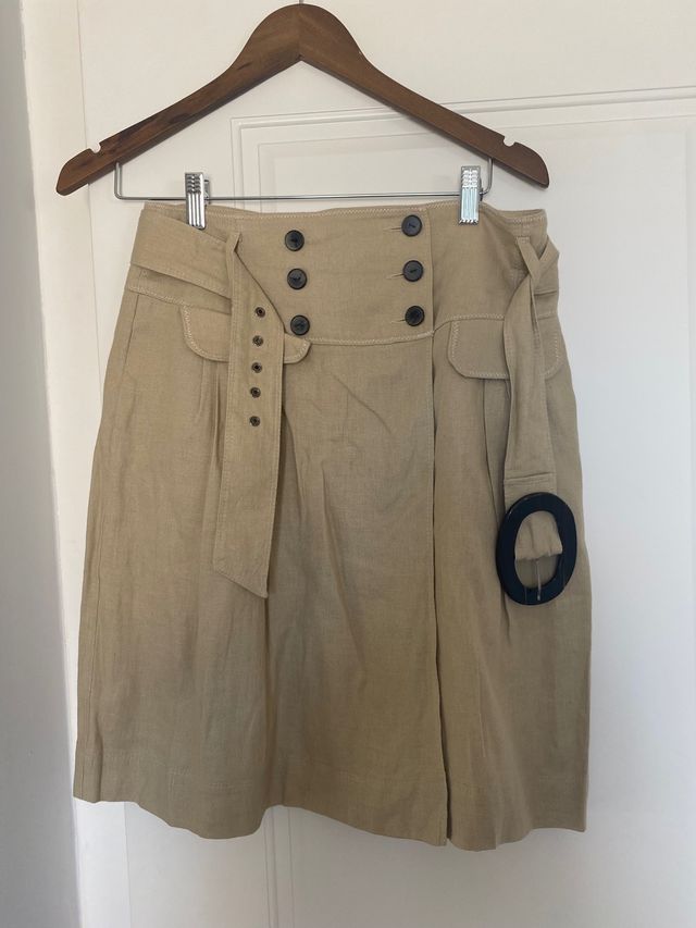 Conjunto falda y chaqueta lino beige