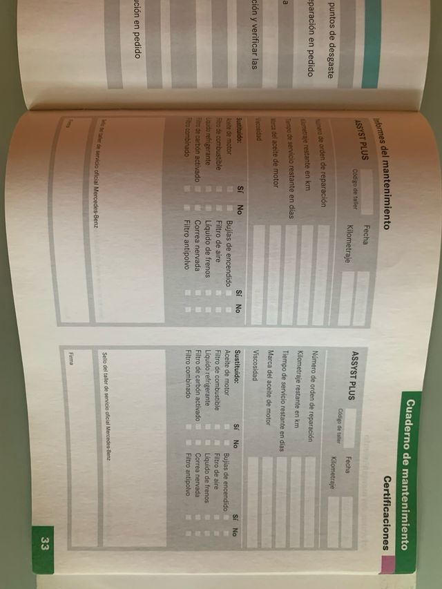 Cuaderno Mantenimiento Mercedes Benz