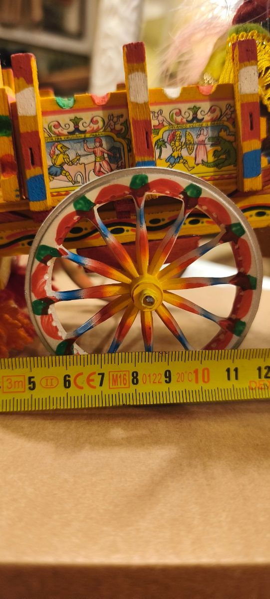 Carrettino legno cm 27  anni '70, cavallo colorato