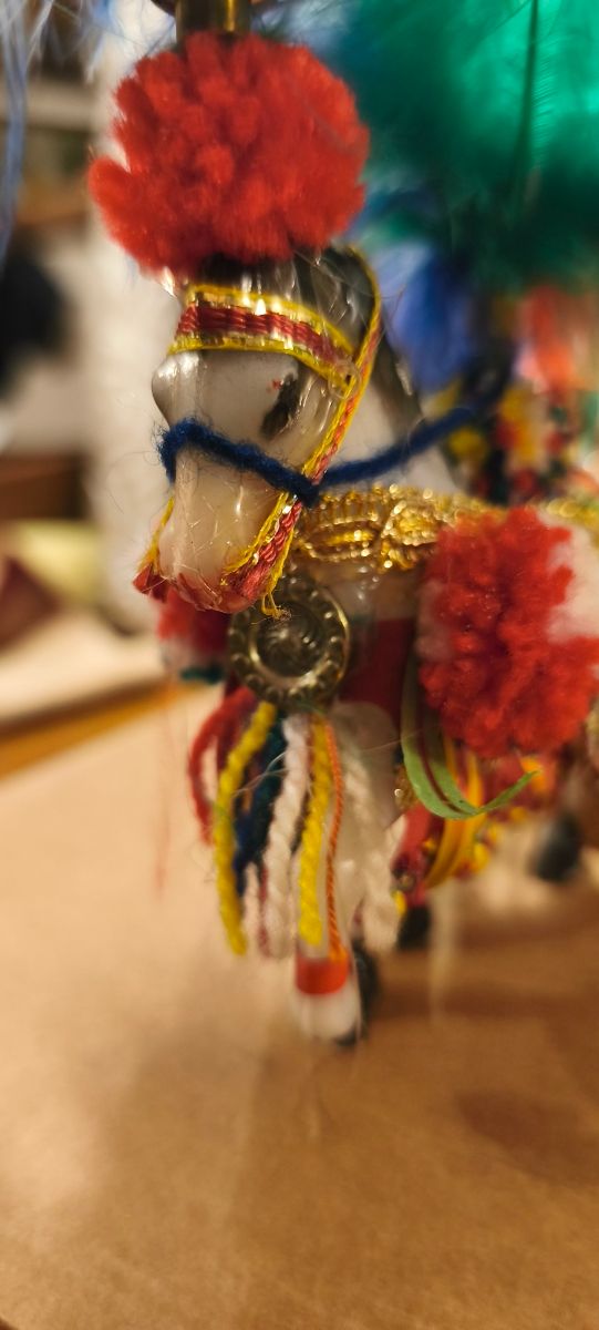 Cm 22 Carrettino Anni ‘70 In Legno Cavallo Plastic