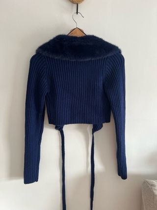 Cardigan Zara azul - Cuello de pelo