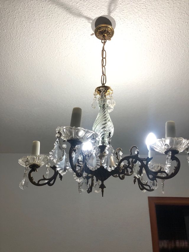 Lampara techo antigua cristal metal