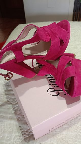 Zapatos tacón amarillo y rosa plataforma
