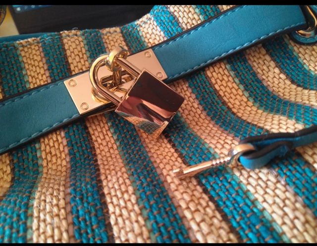 Bolso rayas beige-teal