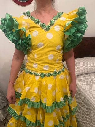 Traje Flamenca lunares amarillo-verde
