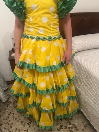 Traje Flamenca lunares amarillo-verde