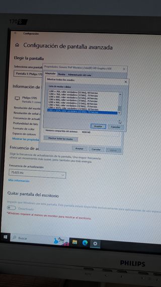 Monitor Philips 17" 75Hz.