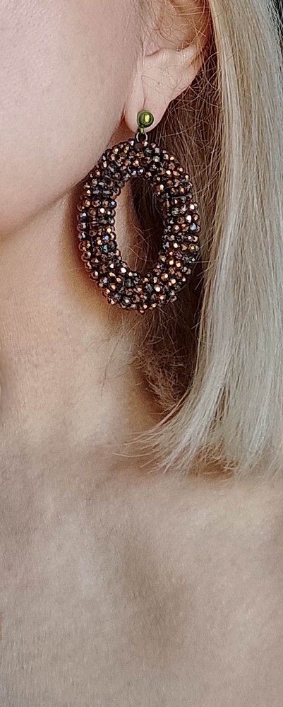 Orecchini ovali con cristalli oro grigio marrone