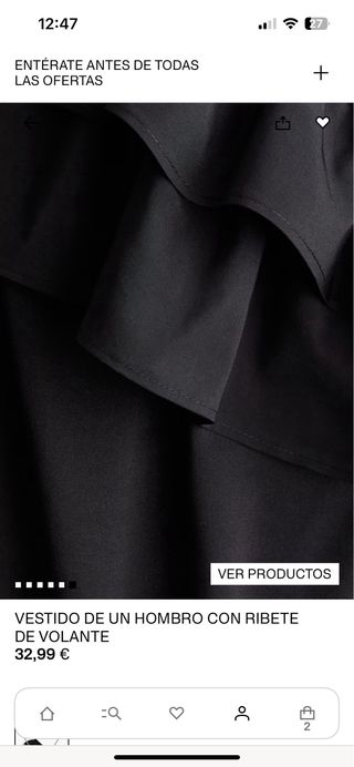Vestido negro de hombro con ribete