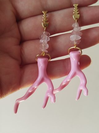 Pendientes coral rosa dorado