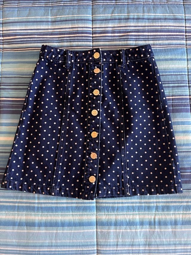 Gonna jeans denim a pois