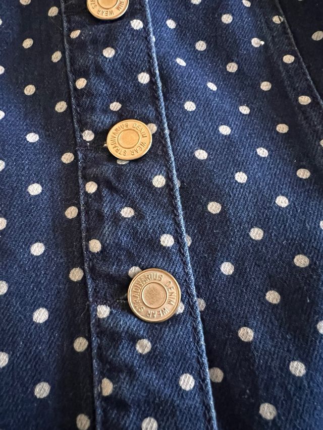 Gonna jeans denim a pois