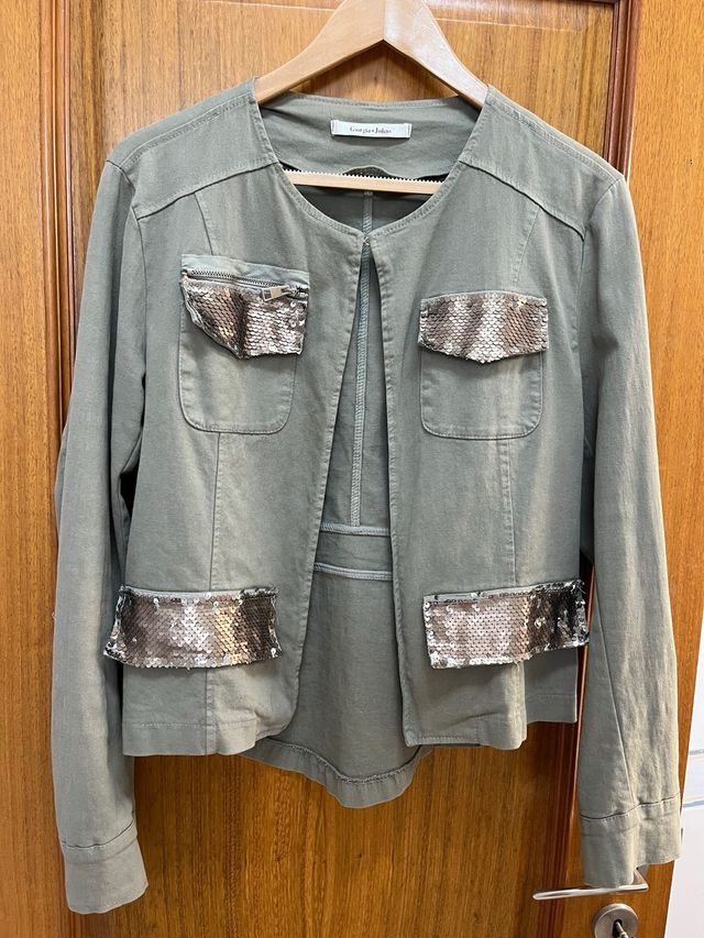 Casaco Verde Caqui c/ Lantejoulas - Tam L