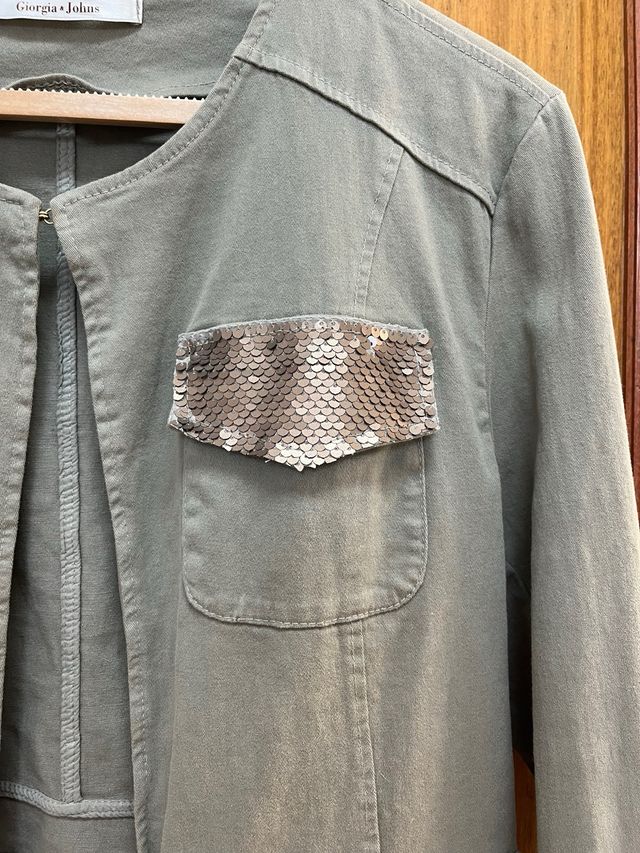 Casaco Verde Caqui c/ Lantejoulas - Tam L