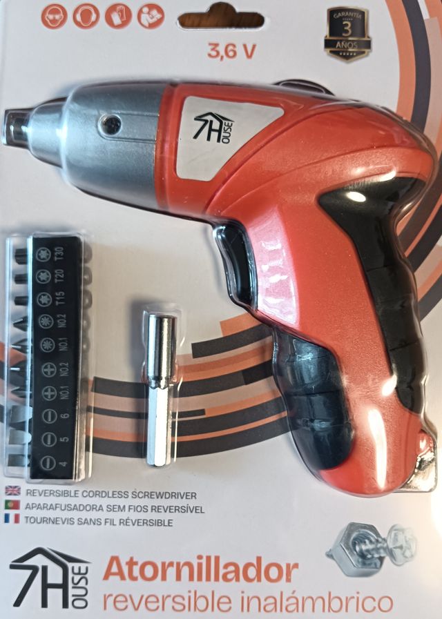 Atornillador inalambrico, reversible, 11 puntas