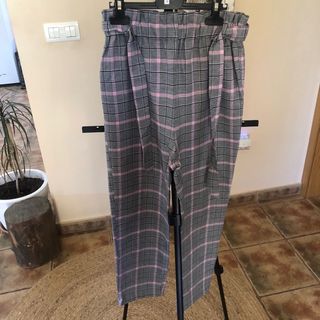 Pantalón niña cuadros rosa gris - Talla 11/12