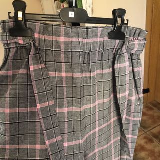 Pantalón niña cuadros rosa gris - Talla 11/12