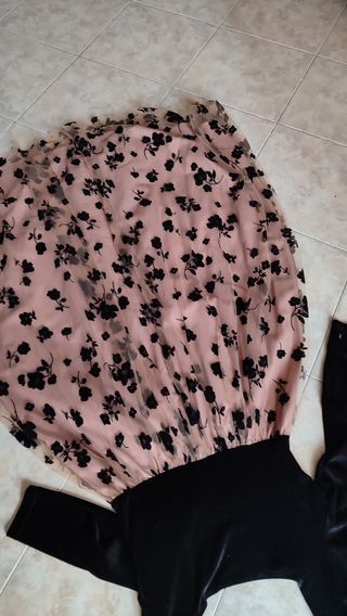 Vestito lungo rosa antico e nero floreale