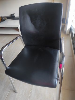 Silla cuero negro - acero plateado inoxidable 