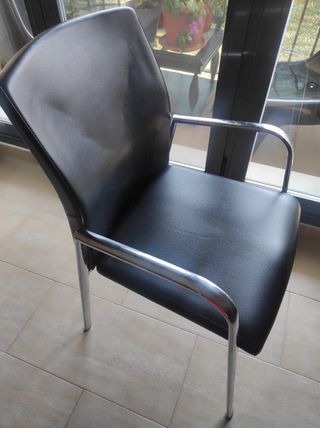 Silla cuero negro - acero plateado inoxidable 