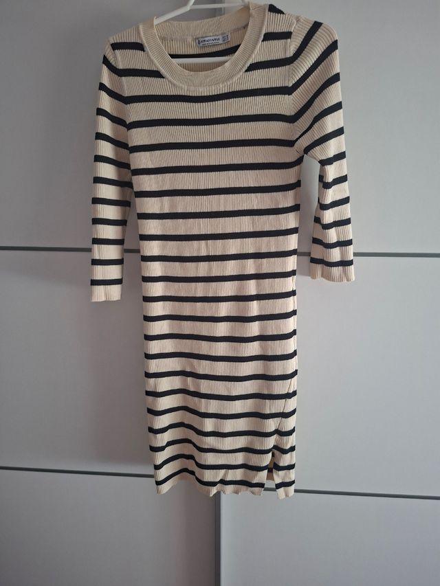 Vestido rayas beige-negro, talla M