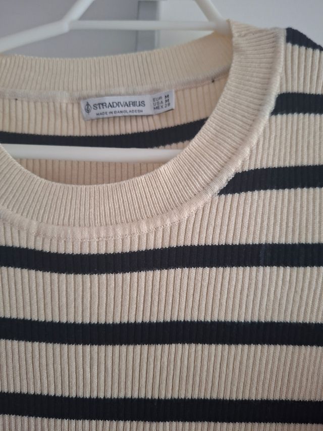 Vestido rayas beige-negro, talla M