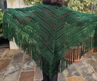 Chal crochet beige y marrón
