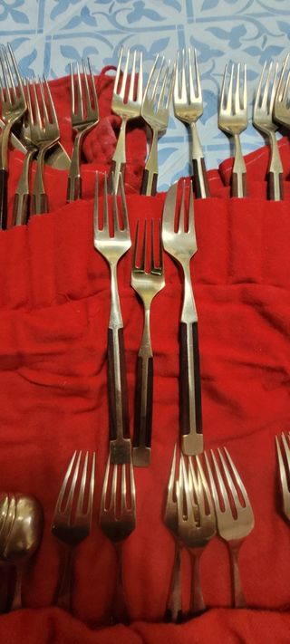 Posate vintage bronzo legno per 12 persone