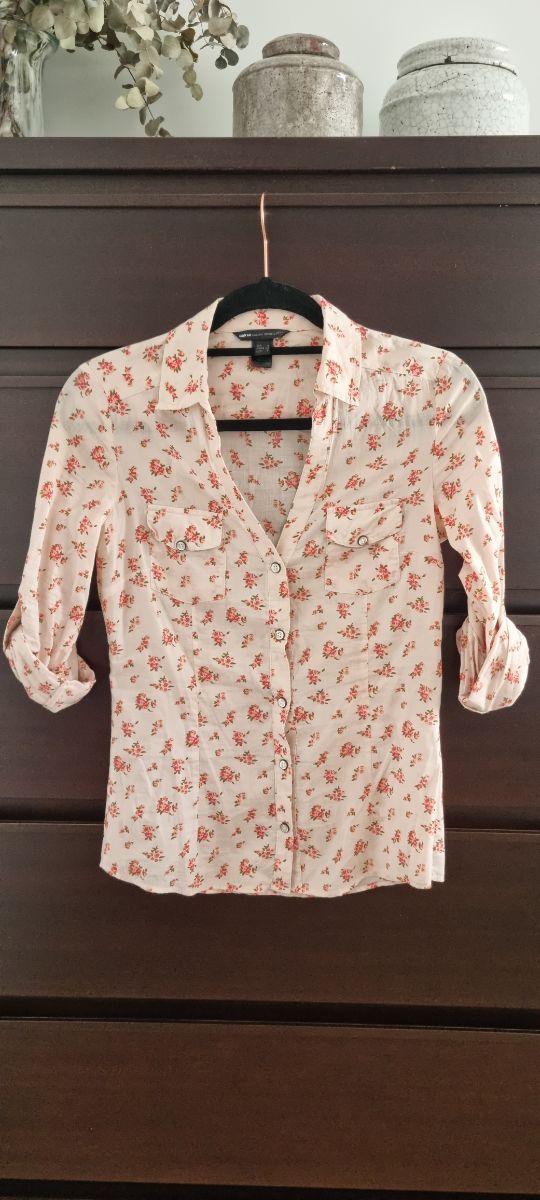 Blusa Mango floral beige/rosa