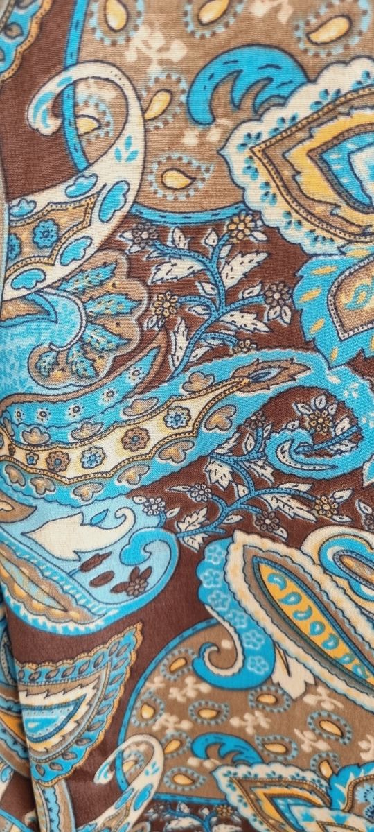 Blusa verano tela tipo cachemir turquesa, marrón.