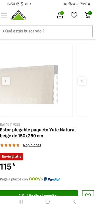 Estore plegable Yute Beige 150x250cm
