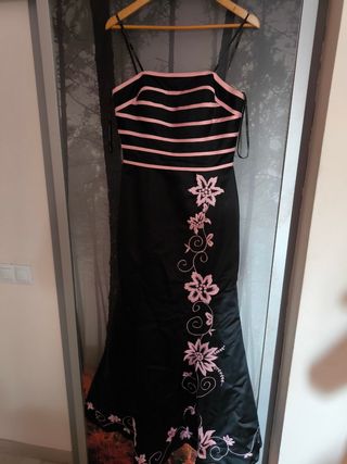 Vestido negro y rosa fiesta talla 40, un solo uso