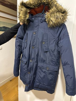 Parka niño azul marino con capucha de plumón pato