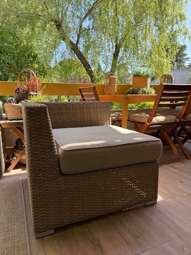 Sillón jardín - ratán beige cojin incluido