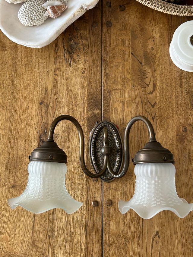 Aplique pared vintage cobre&laton y cristal