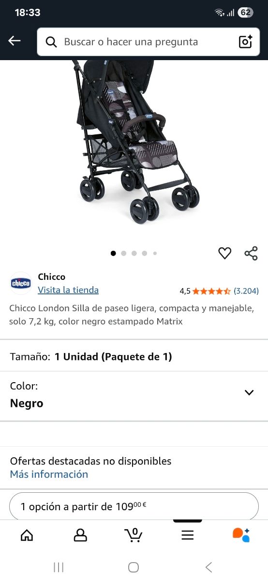 Silla paseo Chicco London Negra